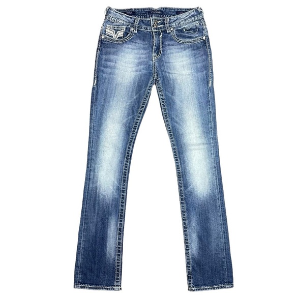 Vigoss The Dallas Straight Leg Mid Rise Embellished Denim Jeans Size 4 Length 33 - Picture 1 of 11